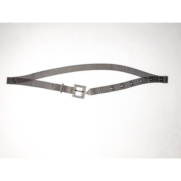 Bebe Y2K Shiny Metallic Silver Metal a Bebe Mesh Belt Rhinestone Buckle Size 2X - Picture 1 of 7